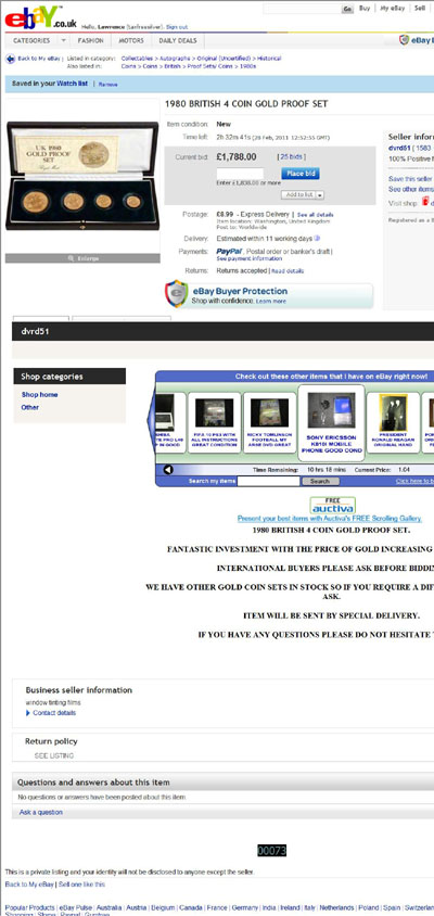 dvrd51's eBay Listing Using our 1980 Four Coin Sovereign Set Photograph